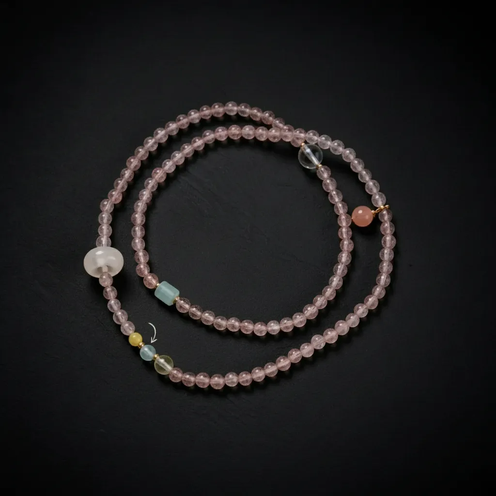JiStones Ethereal Blossom: Natural Strawberry Quartz & Multi-Gemstone Triple-Strand Bracelet Blush Strawberry Quartz & Multi-Gemstone