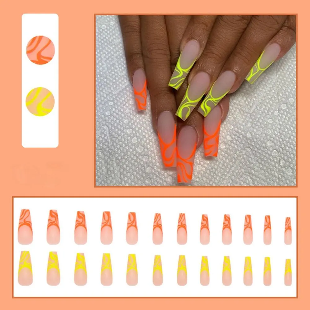 24pcs/Box Long Coffin False Nails with Dragon Pattern Design Ballerina Manicure Patches Press On Nails Full Cover Nail Tips-Nail Inspo