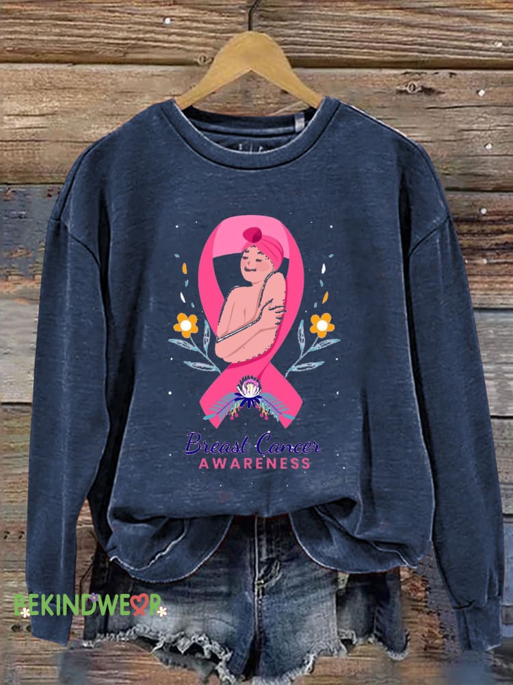 Breast Cancer Awareness Printed Casual Sweatshirt NavyBlue / S