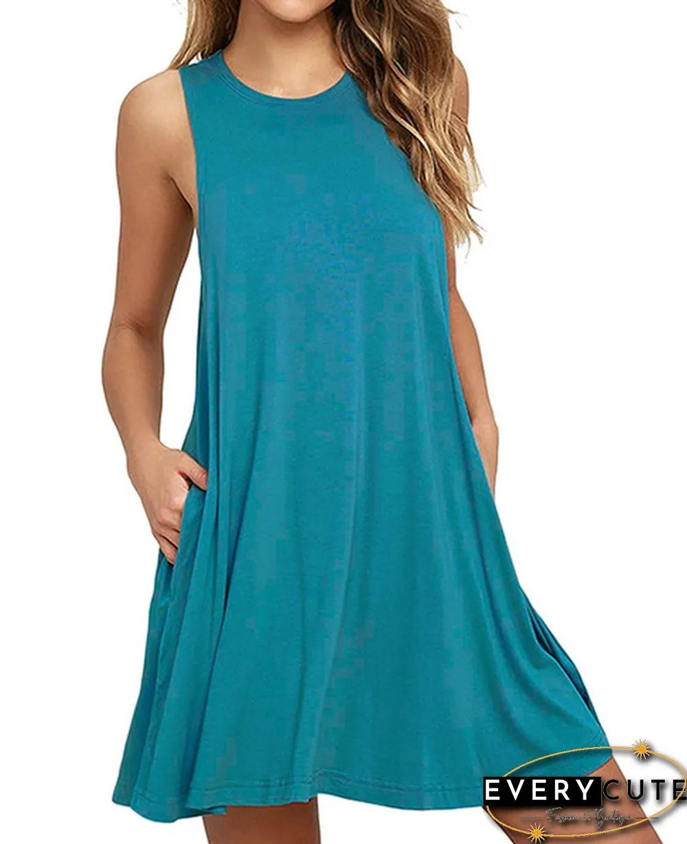 Plus Size XS-8XL Summer Women Casual Round Neck Solid Color Loose Sleeveless Beach Tank Top A-line Pocket Dress Sexy Short Club Party Mini Halter Midi Dresses Robe Ete Femme Knee Length Pleated Skirts Ladies Fashion Swing Cotton T-Shirt Dress