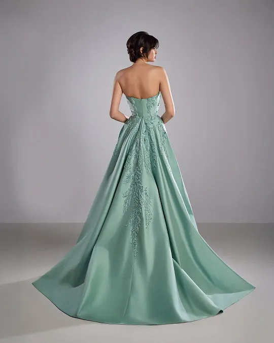 strapless open back dress A-Line Off Shoulder Tulle Green Long Prom Dresses, Green Formal Dress –  formalgowns