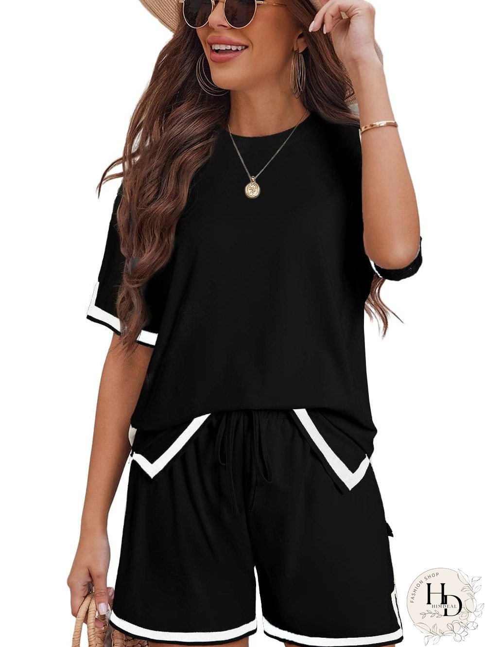 Modern Black Trim Tee and Shorts Co-ord Set