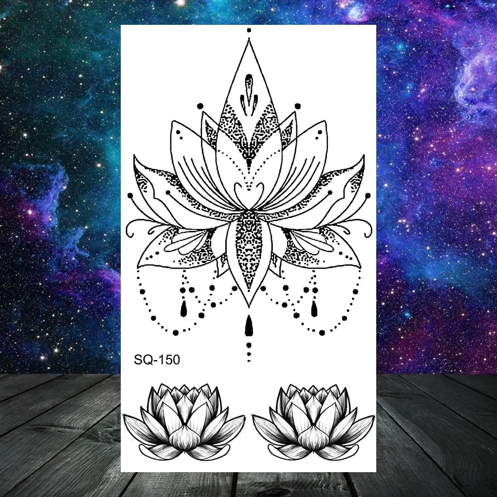 Elephant Lotus Butterfly Henna Temporary Tattoos For Women Adult Men Lion Dragon Flower Dragon Fake Tattoo Neck Arm Small Tatoos