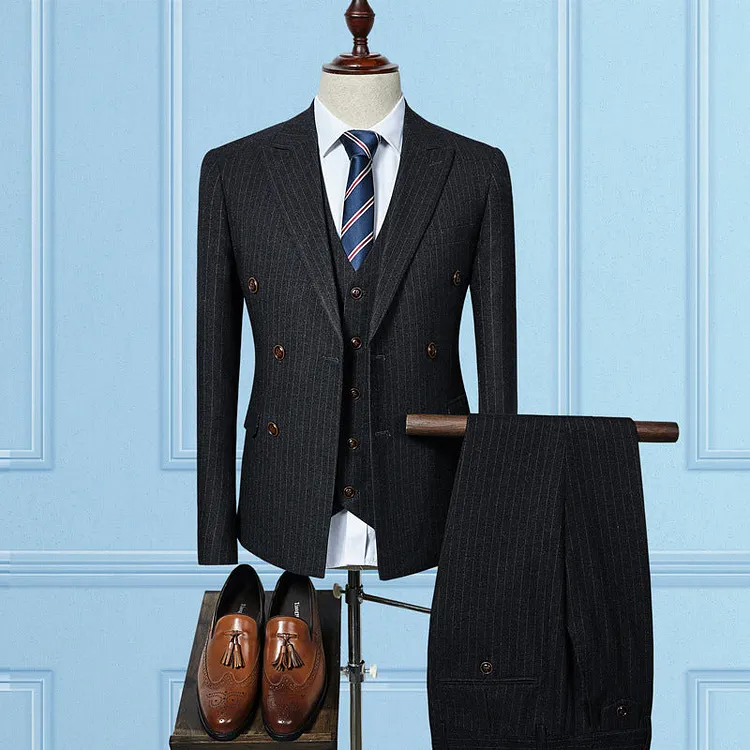 Double Brewed Seersucker Suit Double Breasted Suit Banquet Dress for Men