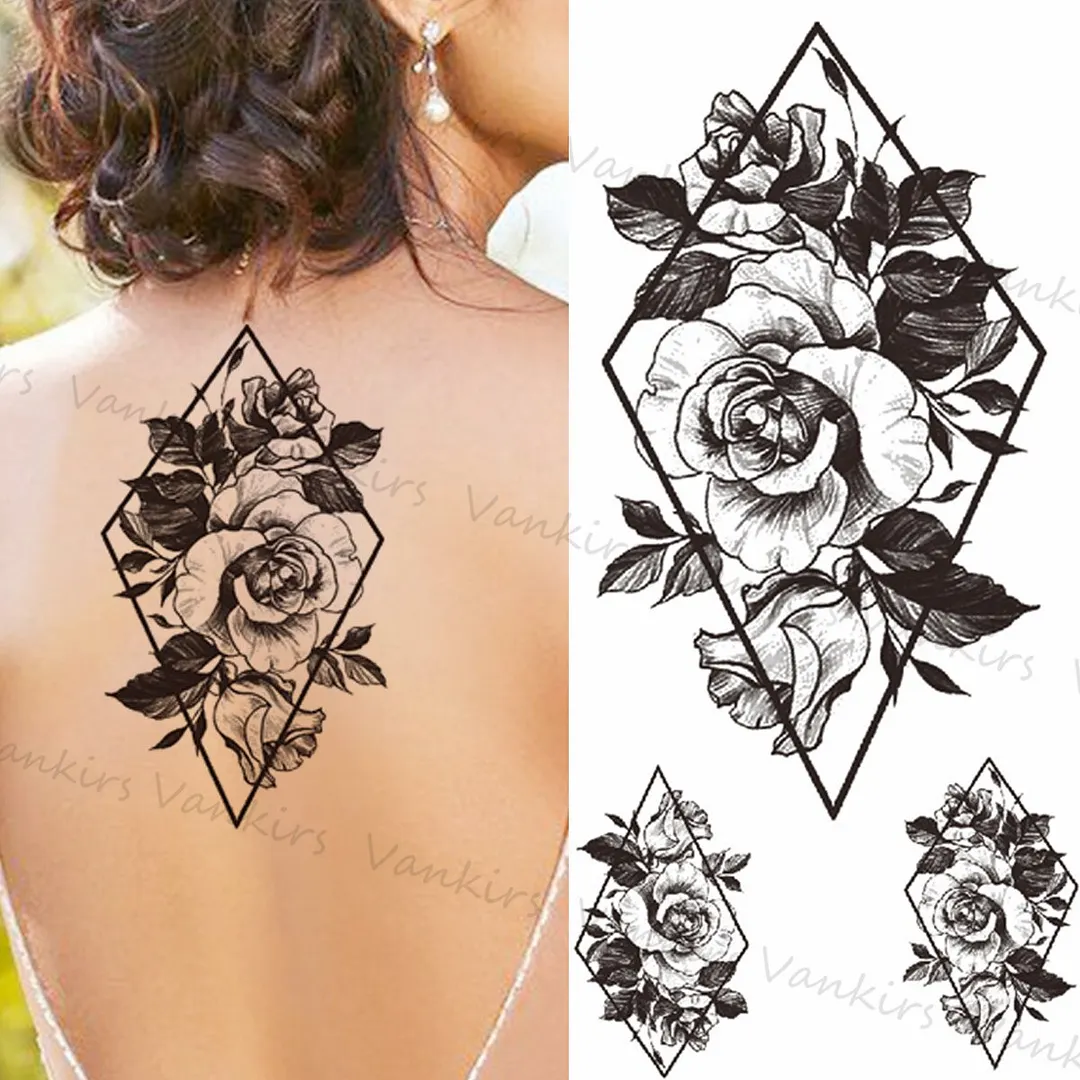 Sdrawing Lion Crown Temporary Tattoos For Women Men Wolf Compass Tiger Mountain Flower Fake Tattoo Sticker Arm Body Tatoos