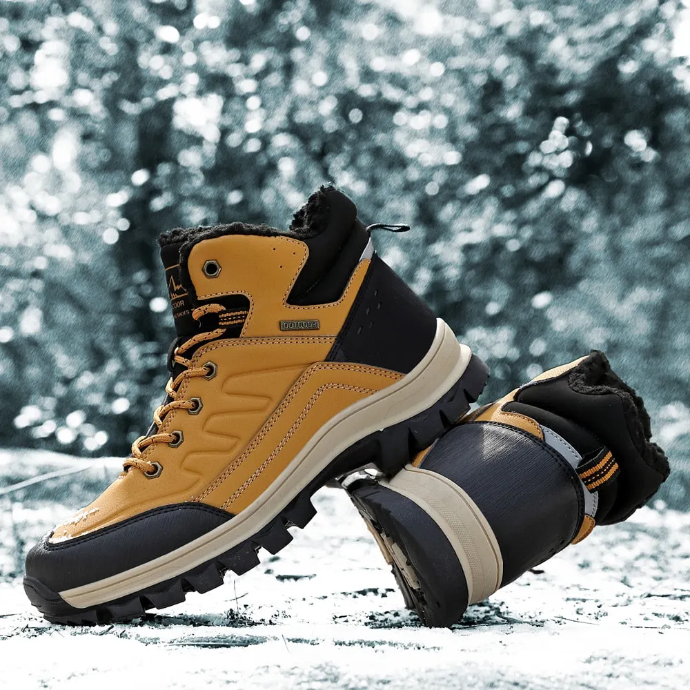 2021 Winter New Men Snow Boots Outdoor Warm Plush PU Leather Booties Ankle Boots Man Outdoor Sneakers Flat Platform Work Shoes