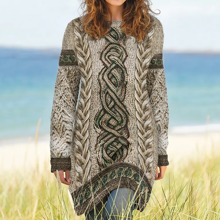 Women's Irish Celtic Knot Jacquard Sweater Dress