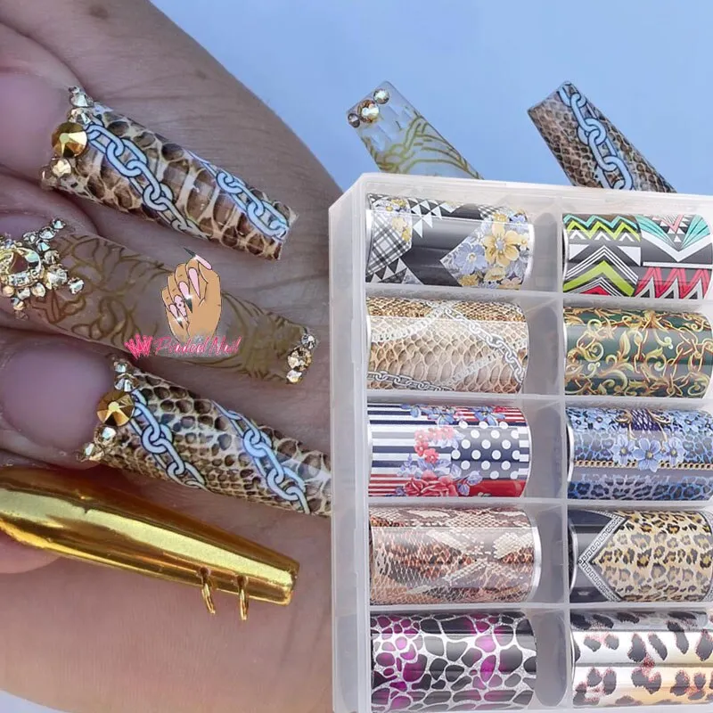 Luxury Foil Nail Art Transfer Sticker Decals Snake Designs Set 10 Pieces In Box-Nail Inspo