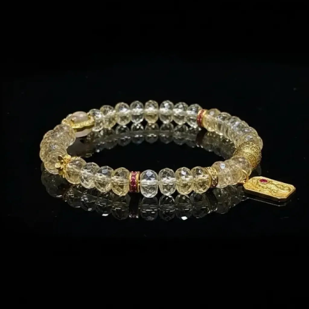 JiStones Sun-Kissed Brazilian Citrine Bracelet with Jade Gourd & Golden Elephant Charm