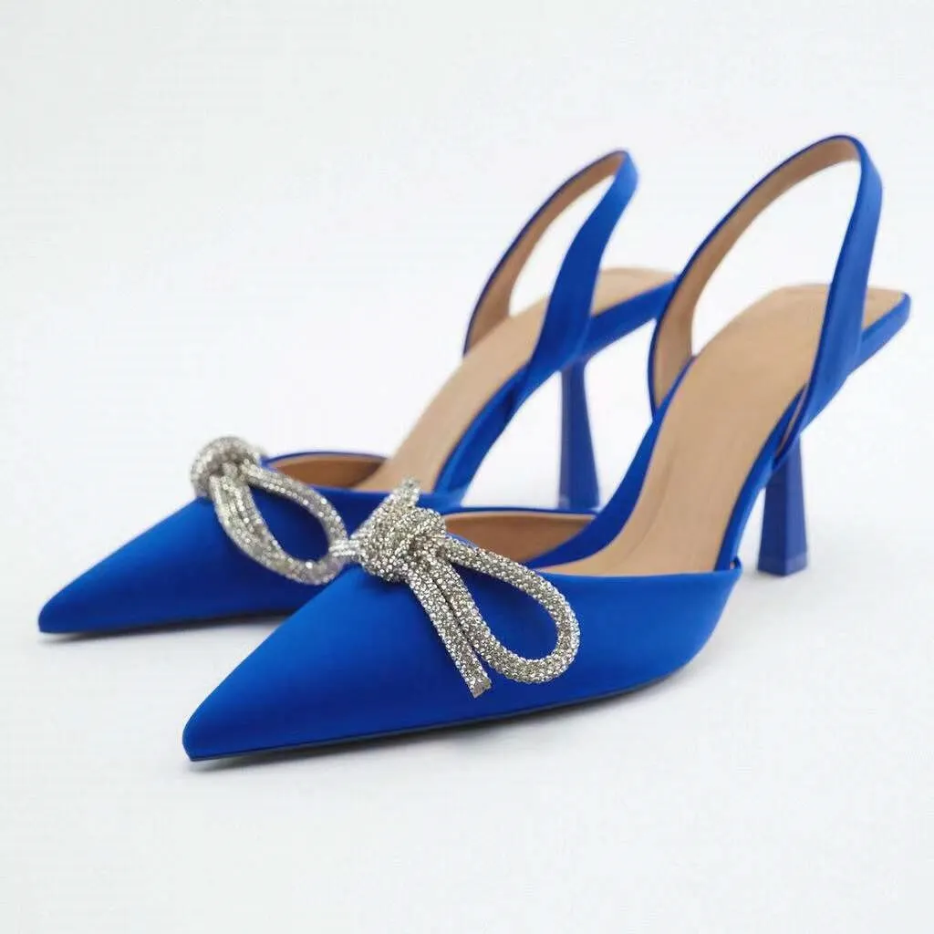 ZA 2022 New Women's Shoes Pointed Toe Shallow Nude Pink Diamond Shoes Low Heel Back Strappy Shoes Women  Women Shoes 2020
