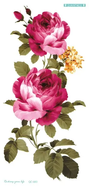 QC-671/20X10cm Long Colorful High Solution Body Art Purple Peony Flowers Circle Design Temporary Fake Flash Tatoo Sticker Taty