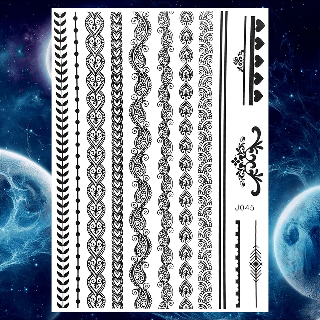 Sexy Black Henna Temporary Tattoos For Women Girls Lotus Flower Lace Tattoo Sticker Fake Jewelry Mandala Body Chest Tatoos Paper