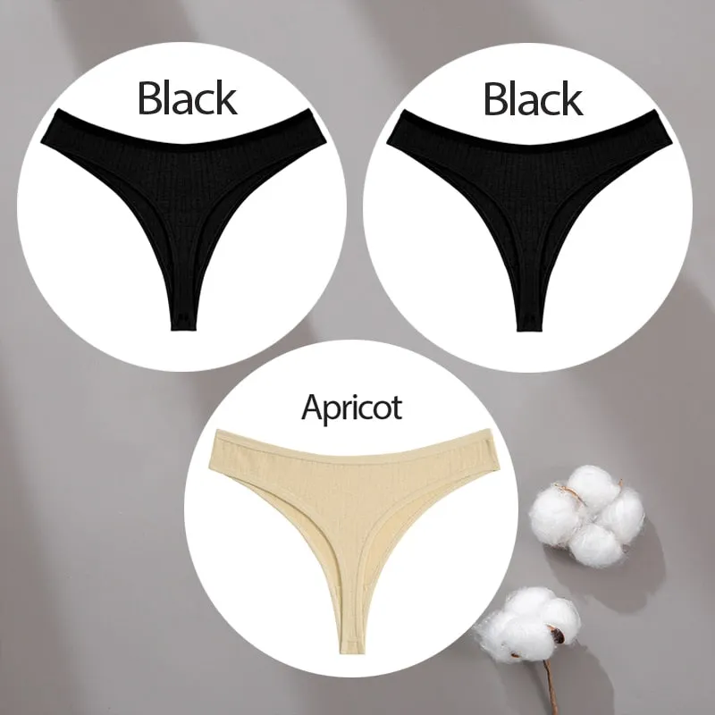 3PCS/Set Cotton Panties G-String Women Panties Sexy Underwear Female Lingerie Thong Briefs for Woman Solid Color Intimate Pantys