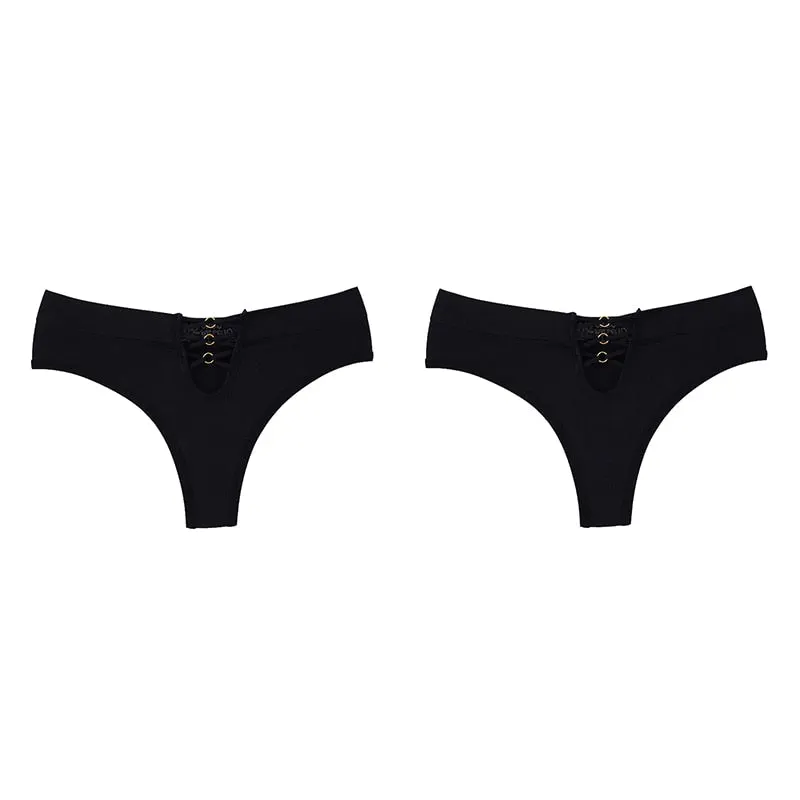 Women Panties Sexy Underwear Thongs Lingerie Female Underpants Solid Color Hollow Out Design Ladies G-String 2PCS Pantys