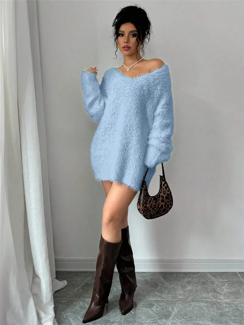 Athvotar Athvotar Autumn And Winter New V Collar Wear Loose Lazy Breeze Knitted Sweater Skirt