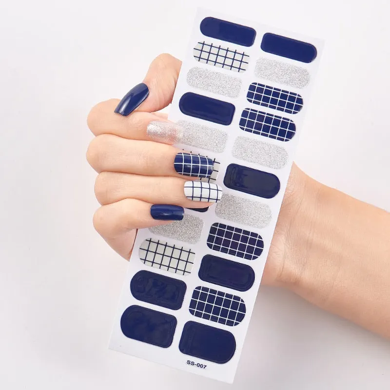 22 Tips/Sheet Solid And Shivering Patterned Nails Nail Wraps DIY Self Adhesive Nail Art Stickers 2020 Designer Nail Decals