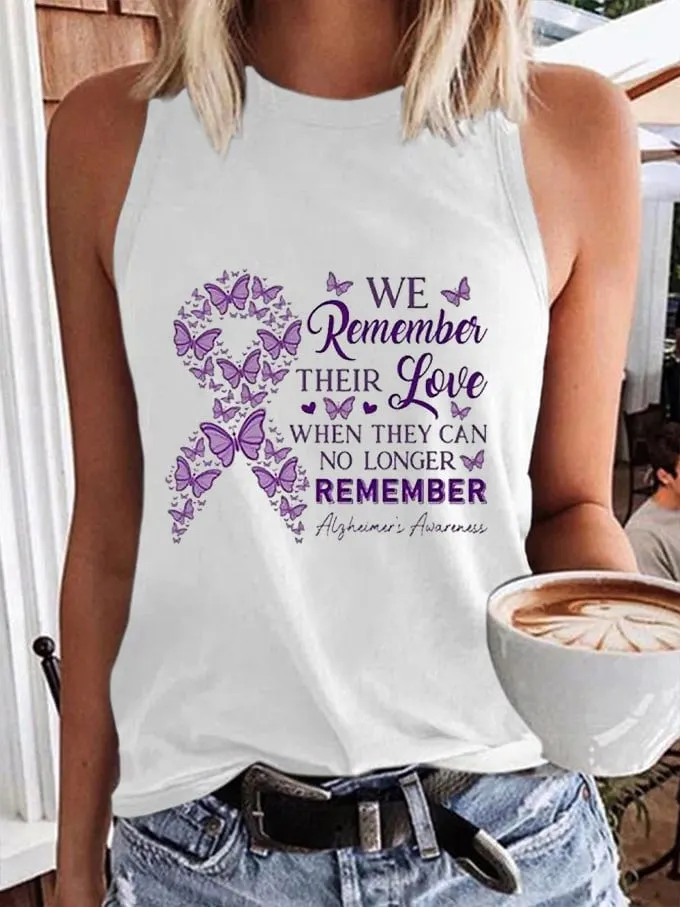 Women's We Remember Their Love Dementia Alzheimer's Disease Awareness Printed Tank Top