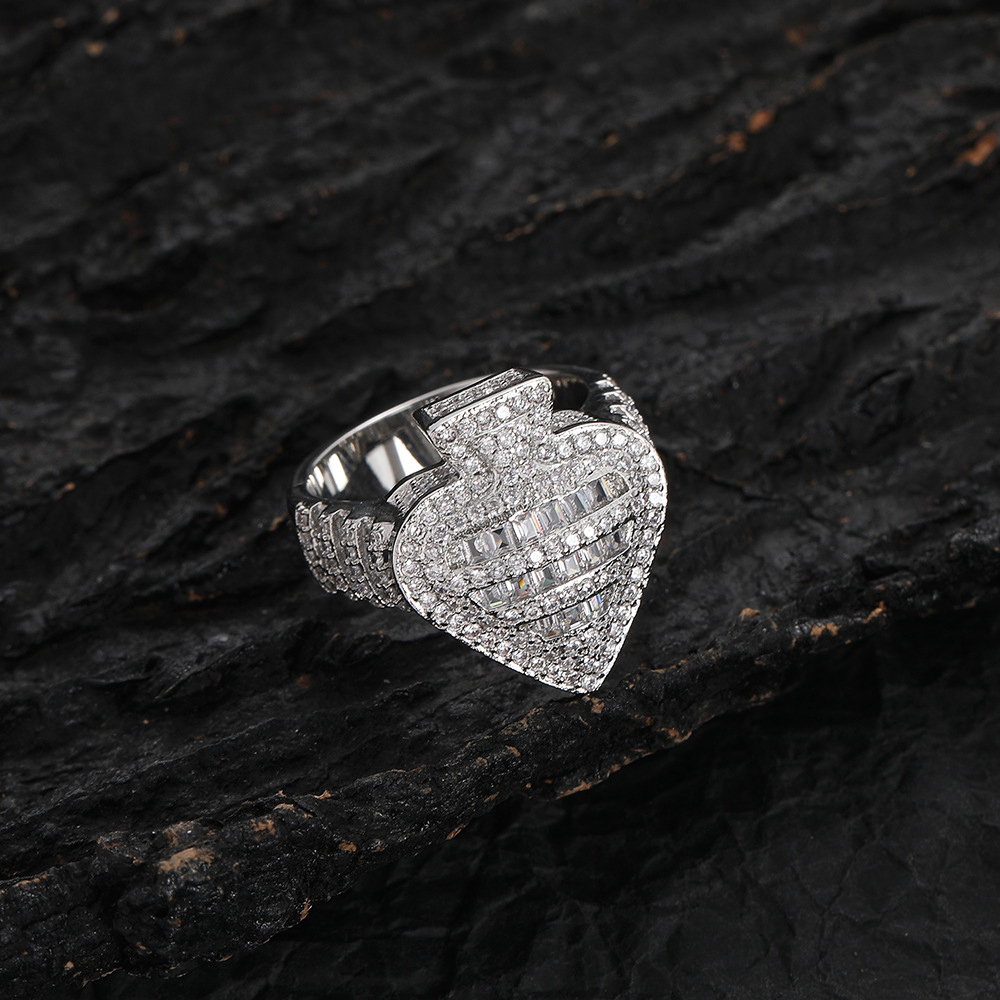 3D Heart Shape Iced Out Bling CZ Stone Silver/Gold Rings