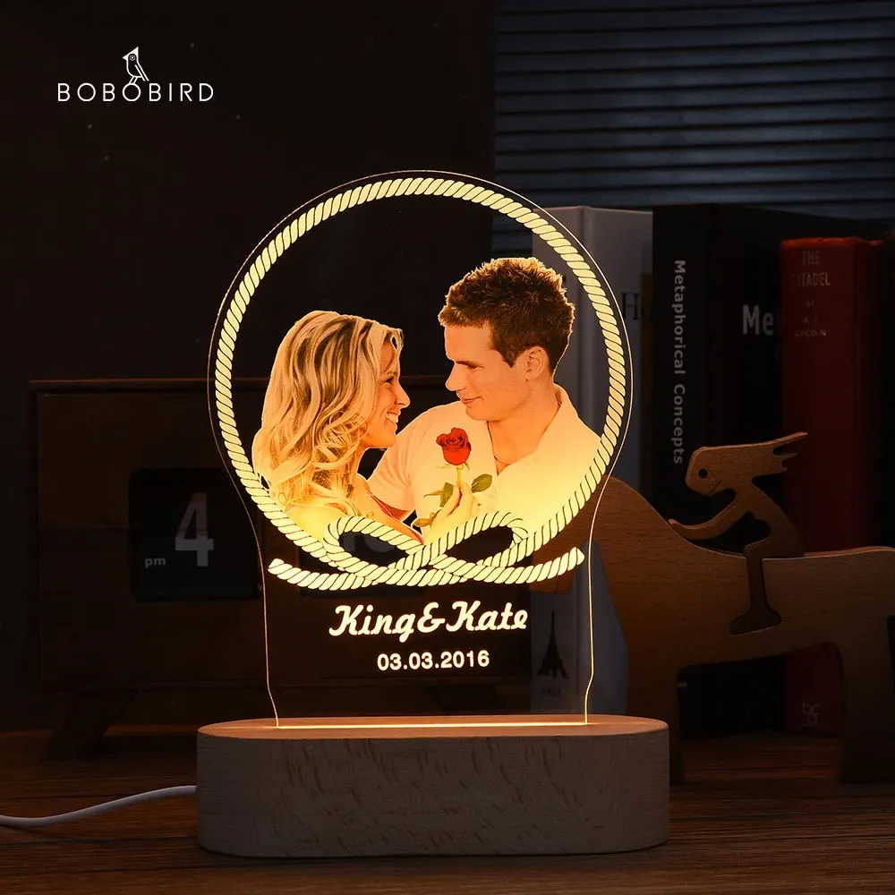 Customized Photo Frame USB Creative Wooden Base With Led Light Living Room Bedroom Decoration Custom Text Photo