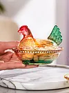 Vintage-Style Glass Hen on Nest Dish with Lid Tabletop Dessert Plate Snack Bowl