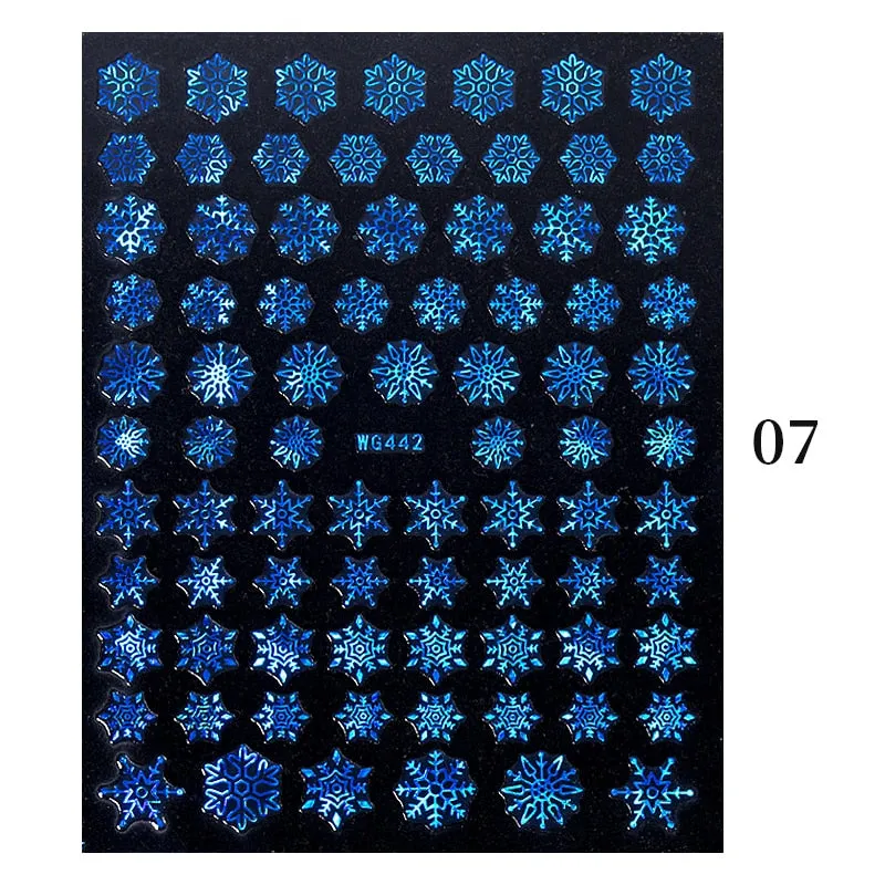 3D Christmas Nail Art Decoration Stickers Sparkly Gold White Colorful  Glitter Geometry Snowflake Winter Slider Nail Foils-Nail Inspo