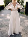 Deep V-Neck Split-Joint Long Sleeve Empire Simple Maxi Dress