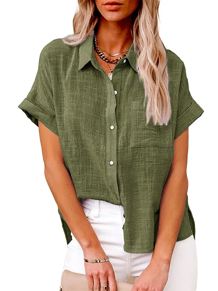 Back to school  Women Summer Linen Oversized Shirt Vintage Harajuku Short Sleeve Loose Blouse Elegant Chic Tunis 2022 Women Tops Streetwear