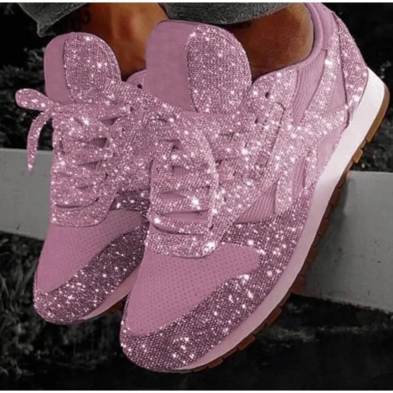 Spring Women Flat Bling Sneakers Glitter Platform Casual Shoes Woman Comfortable Ladies Silver Vulcanize Shoes Plus Size