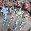 Handmade Five-Pointed Star Car Pendant with Wood Bead Crochet Bag Charm Keychain Making Supplies DIY Hand Woven Tassel Dream Catcher Ornament Cars Rearview Mirror Hanging Accessories