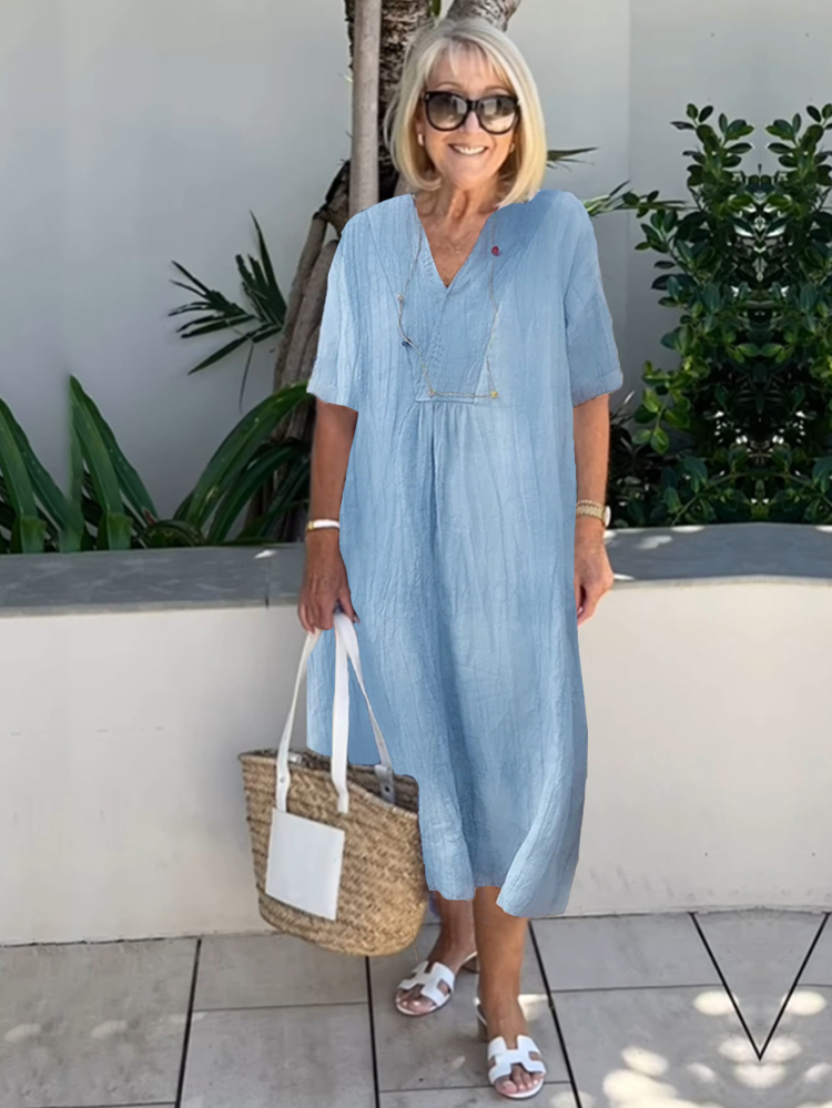 V-neck Cotton Beach Tunic Dress
