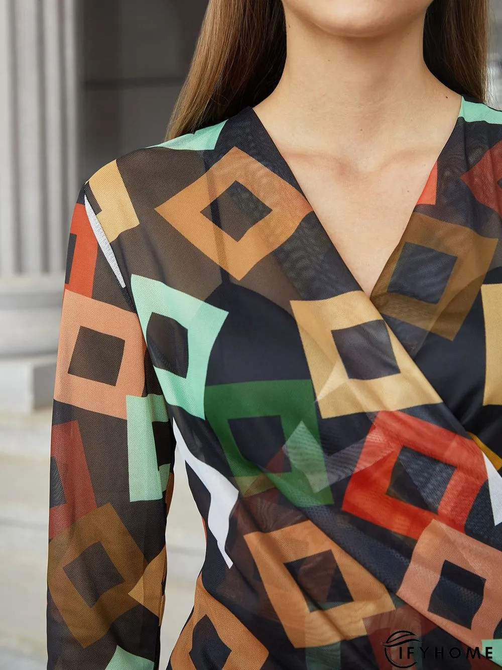Daily Regular Fit Geometric Long Sleeve Top | IFYHOME
