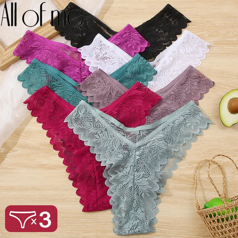 3PCS/Set Floral Lace Panties Perspective Sexy Underwear Women Panties Brazilian Briefs Lingerie V Waist Design Female Underpants