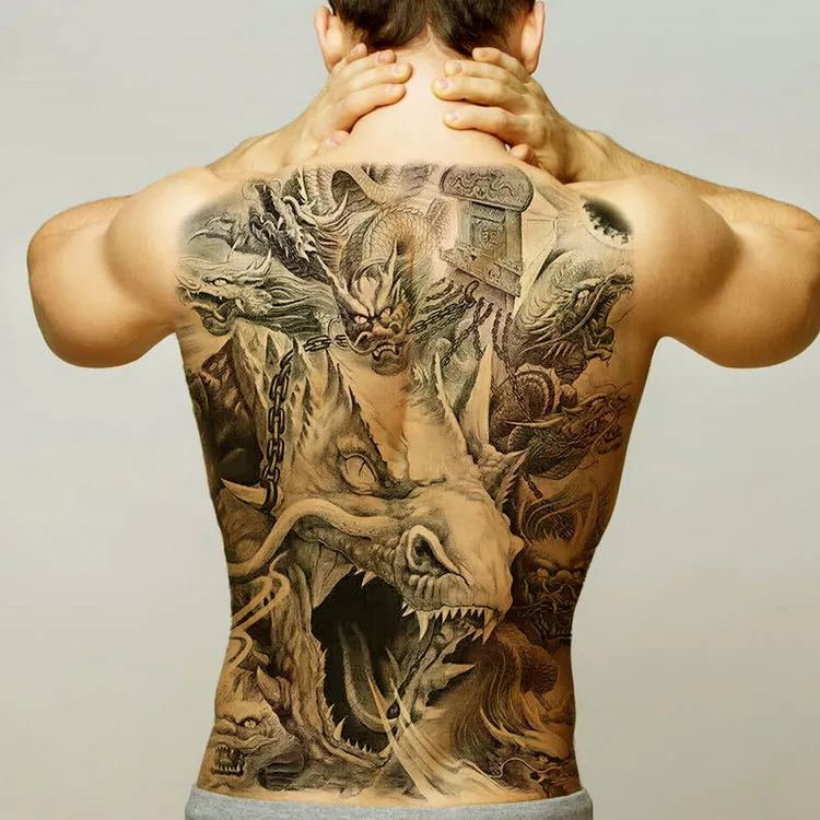 temporary men tattoos water transfer tattoo full back large tatoo fake dragon wings tattoo and body art sticker sexy decals big