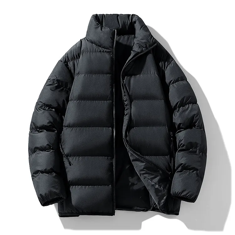 New Fashion American Cats Parkas Tops Winter Men's Solid Color Thicken Velvet Casual Trendy Simple Stand Collar Zipper Jackets