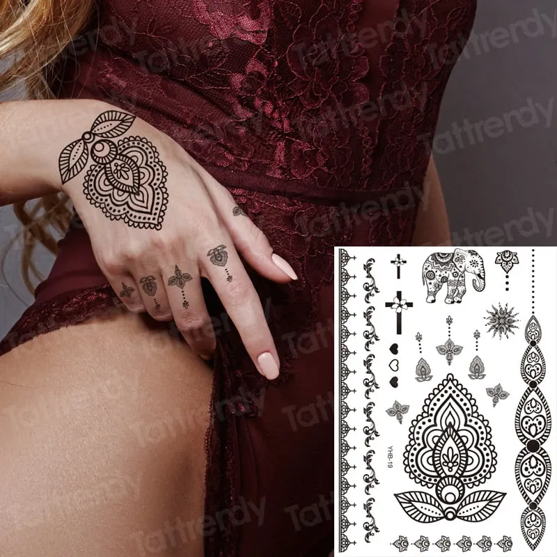 stockings tattoo legs black henna lace legging tatoo thigh hand rose flower jewelry stickers indian arabic water body decal