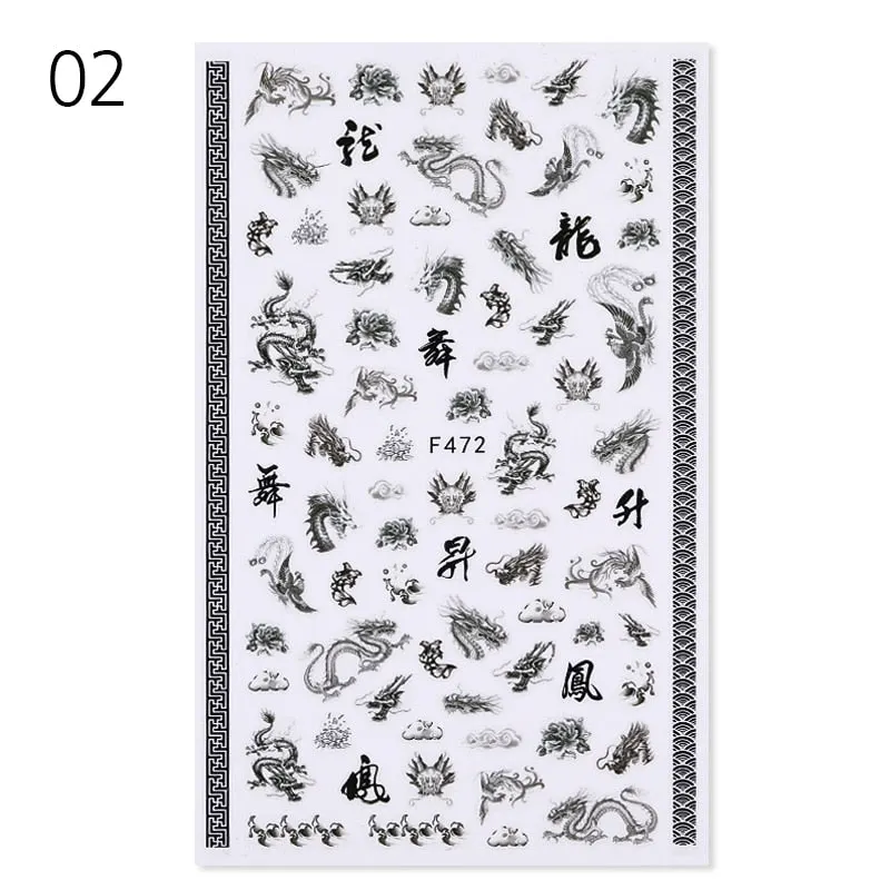 1 Sheet Russian Series Letter 3D Nail Sticker Flower Leaves Nail Transfer Beautiful Decals Slider Nail Art DIY Decoration