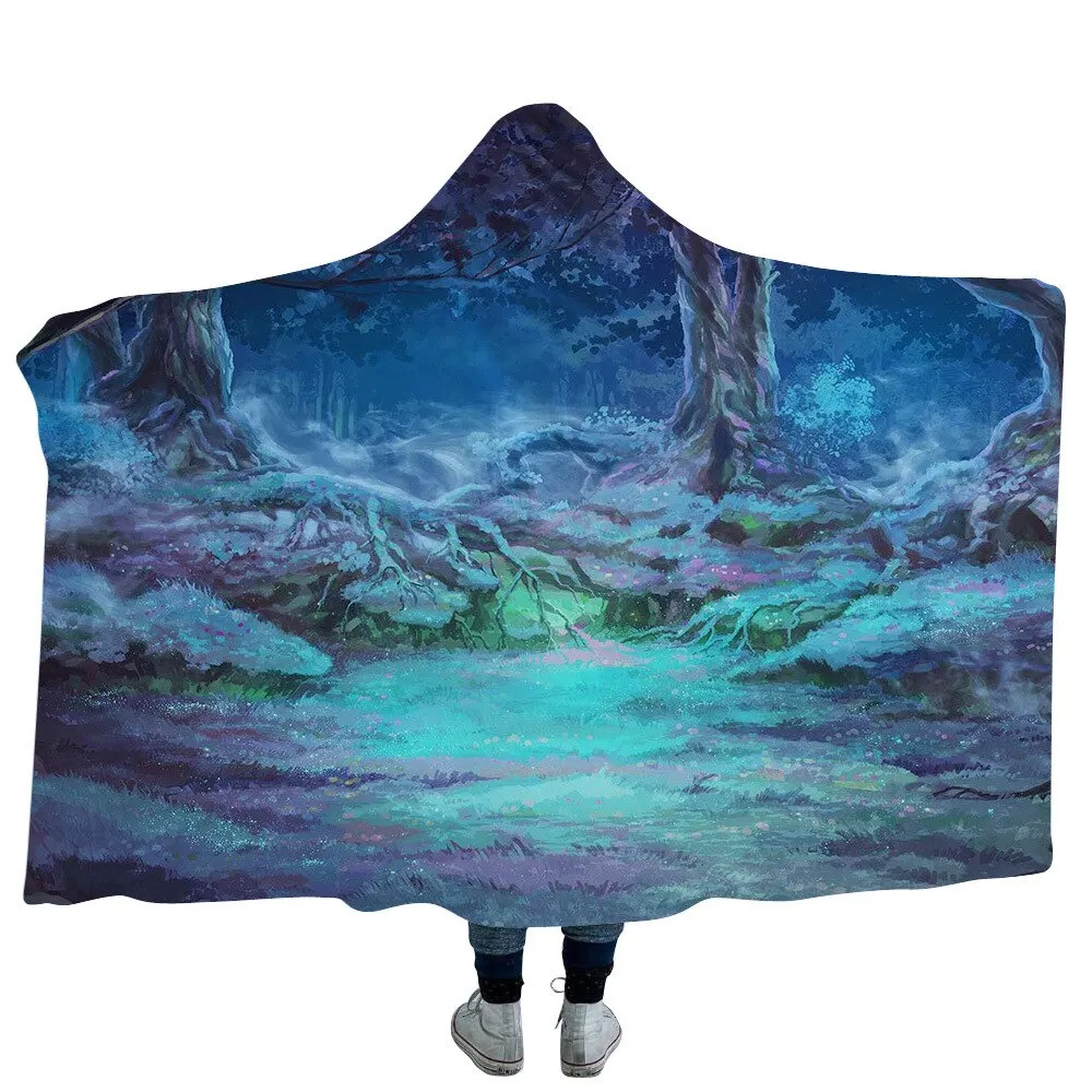 Huge Mushroom Hooded Blanket For Adults Kids 3D Psychedelic Scenery Sherpa Fleece Bed Blankets Travel Camping Mantle Bedspreads