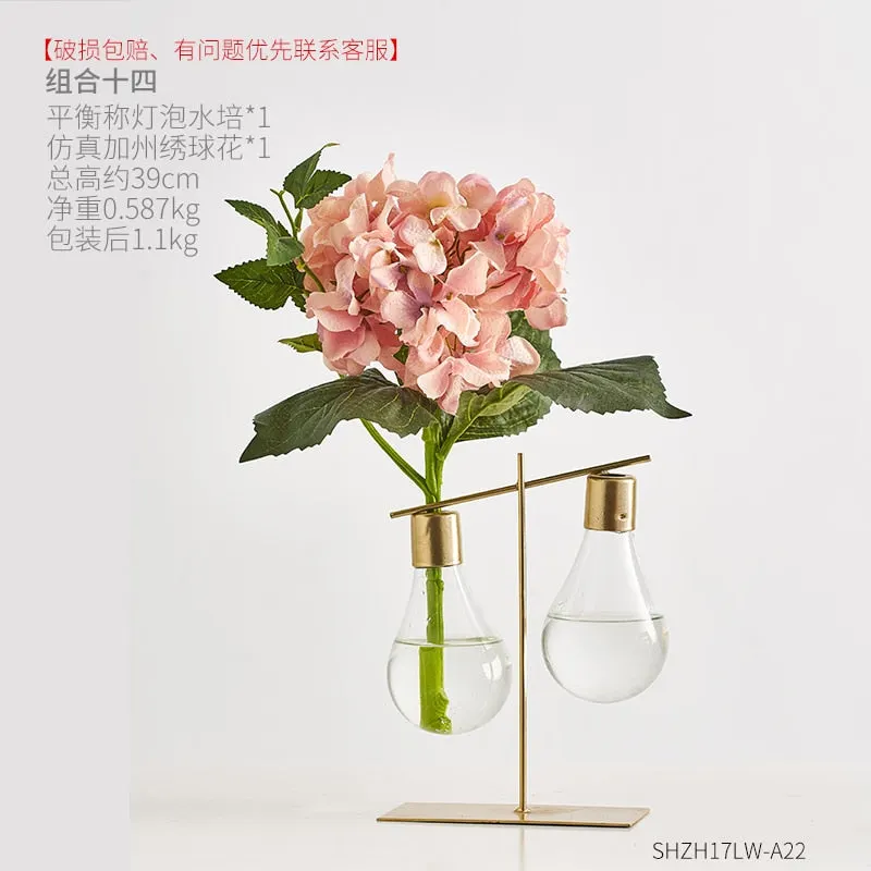 Nordic Decoration Home Transparent Hydroponic Vase Home Decoration Accessories Modern Gold Vase Terrarium Vases for Flower