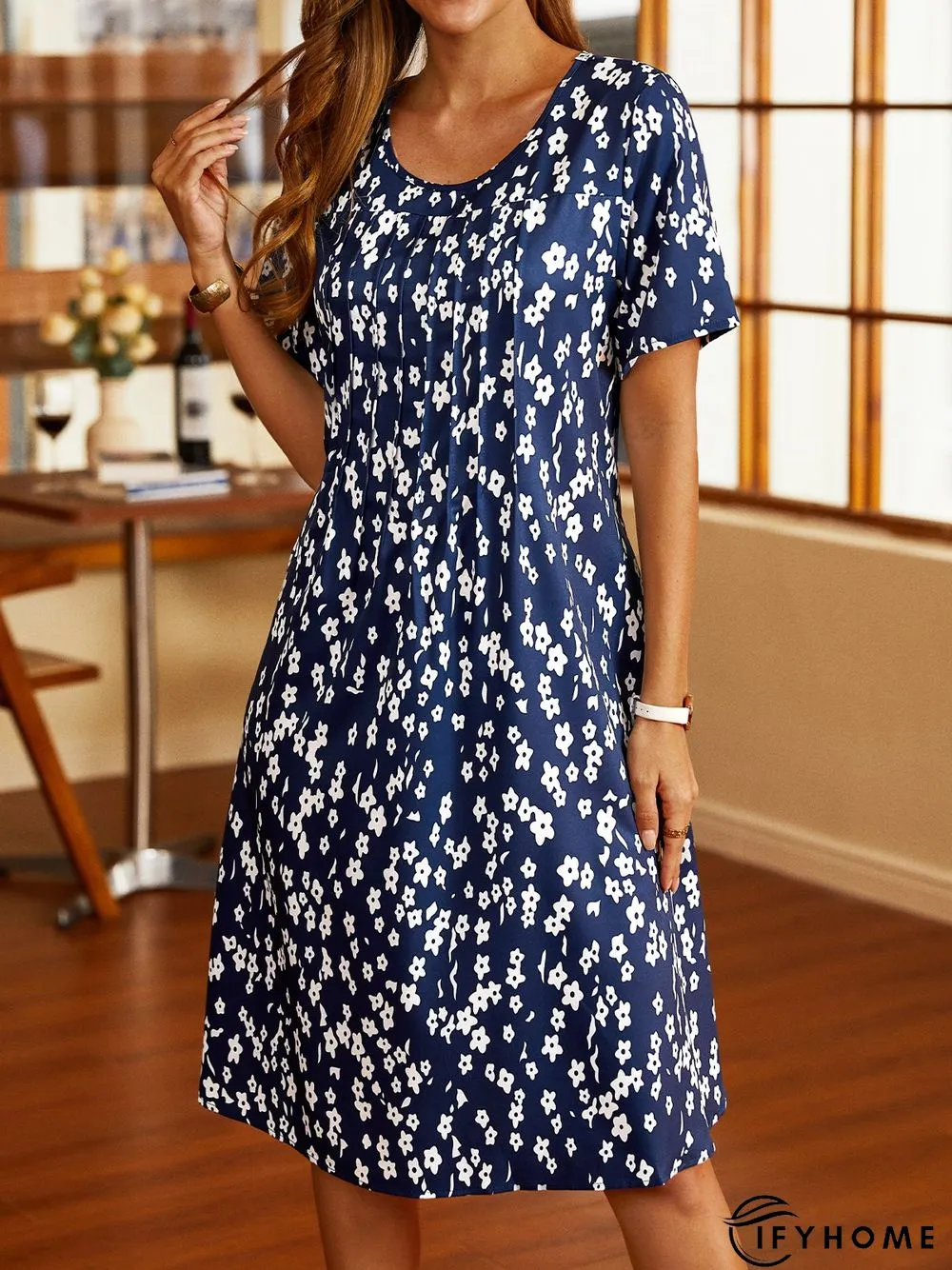 Floral Short Sleeve Casual Woven Dress | IFYHOME