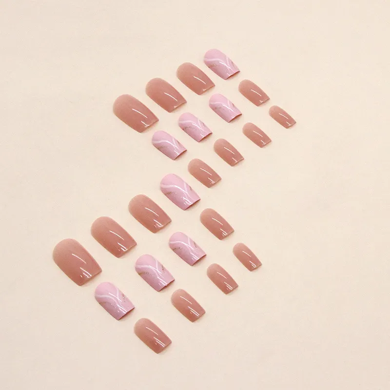 Churchf Churchf Long Ins Wind Sweet Girl Fake Nails White Gold Pink Corrugated Nail Piece Removable Fake Nails