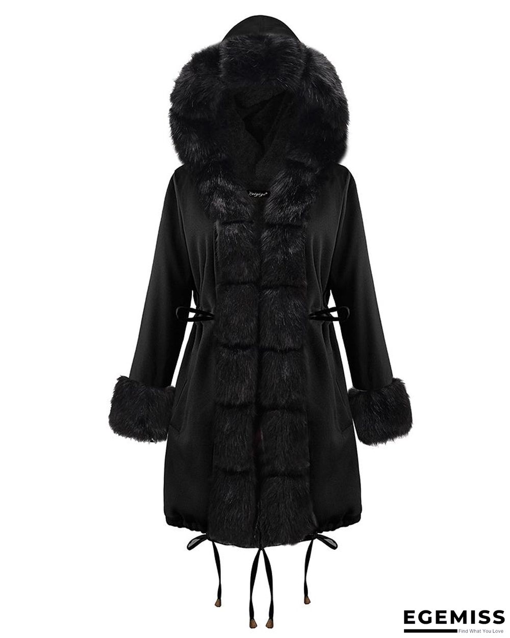 Camouflage / Plain Faux Fur Patch Hooded Parka Coat | EGEMISS