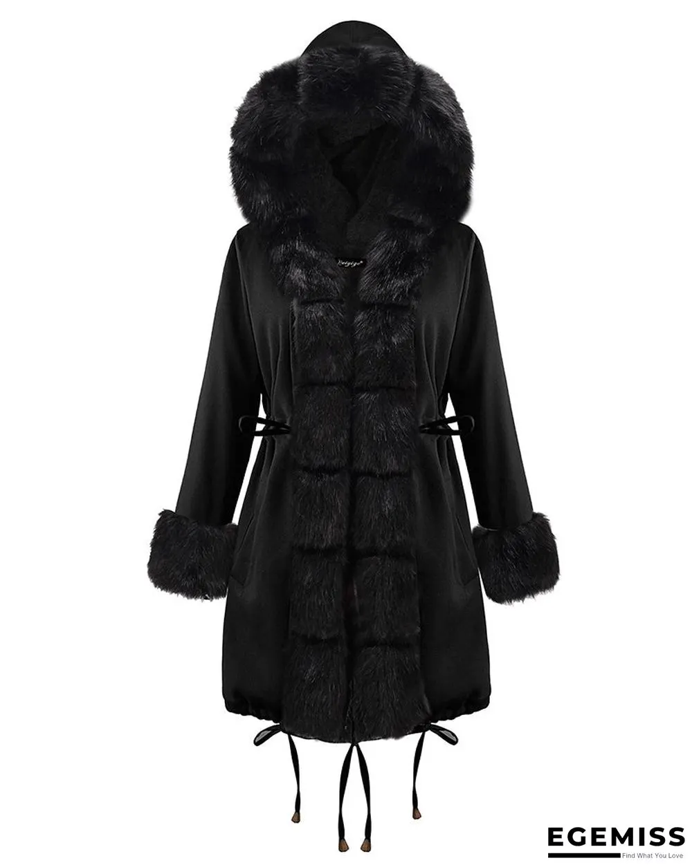 Camouflage / Plain Faux Fur Patch Hooded Parka Coat | EGEMISS