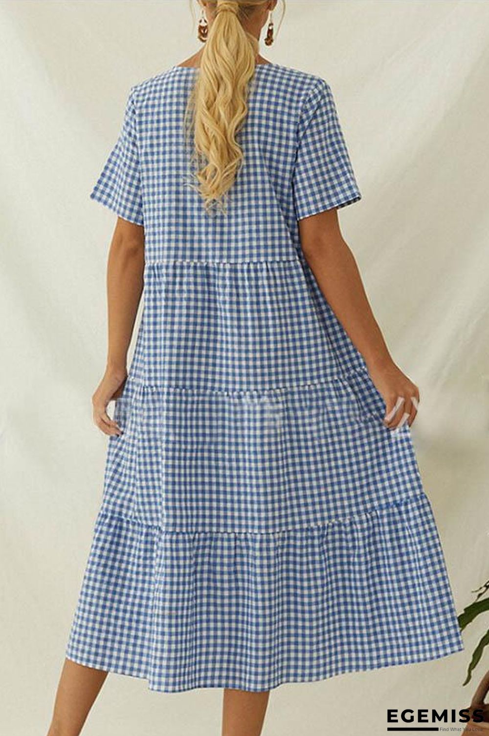 Paneled Plaid Print Buttons Down V-neck Casual Midi Dress | EGEMISS