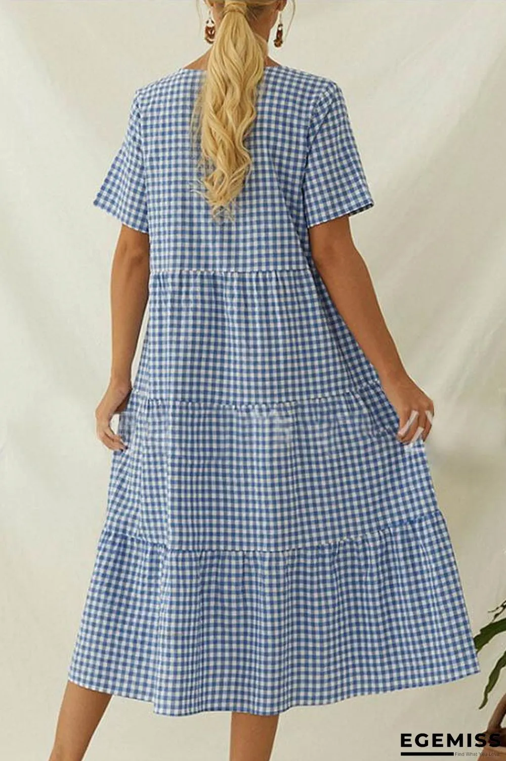 Paneled Plaid Print Buttons Down V-neck Casual Midi Dress | EGEMISS