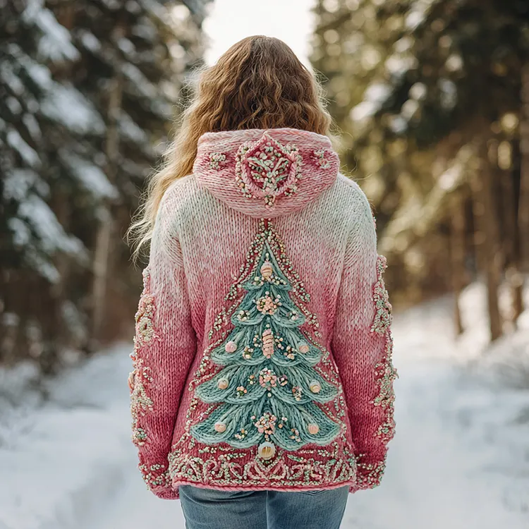 Pearl Christmas Tree Ombre Hooded Sweater