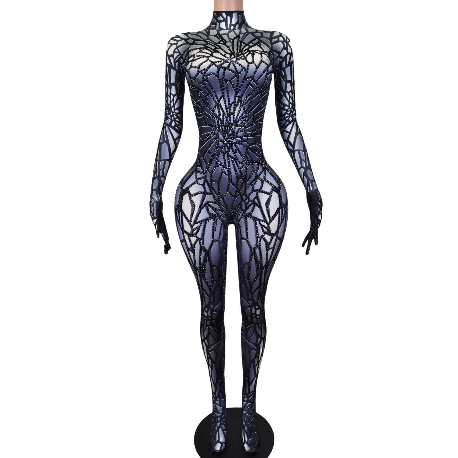GOOSHOE Diamonds Jumpsuit Gloves Party Outfit Posui
