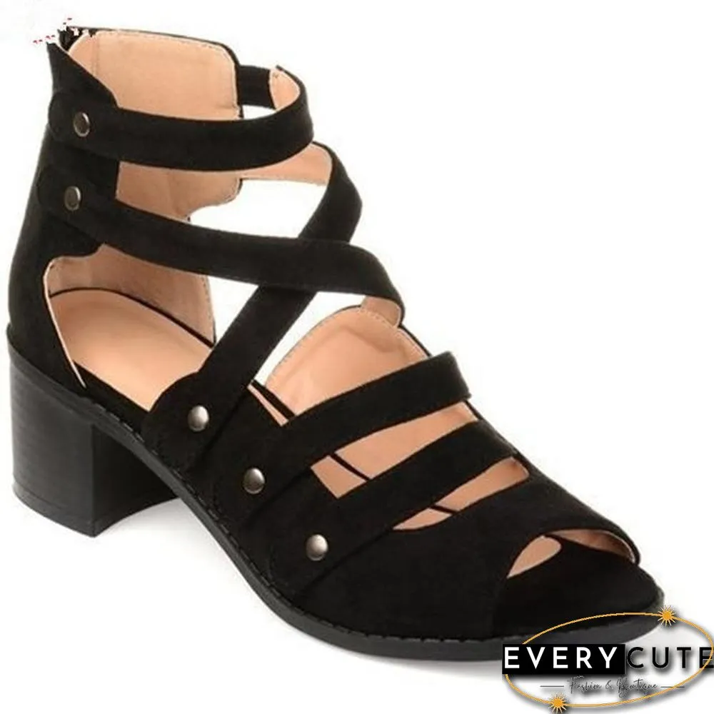 Woman Summer Style Pumps Sandals High Heels Thick Peep Toe Zip Sandals