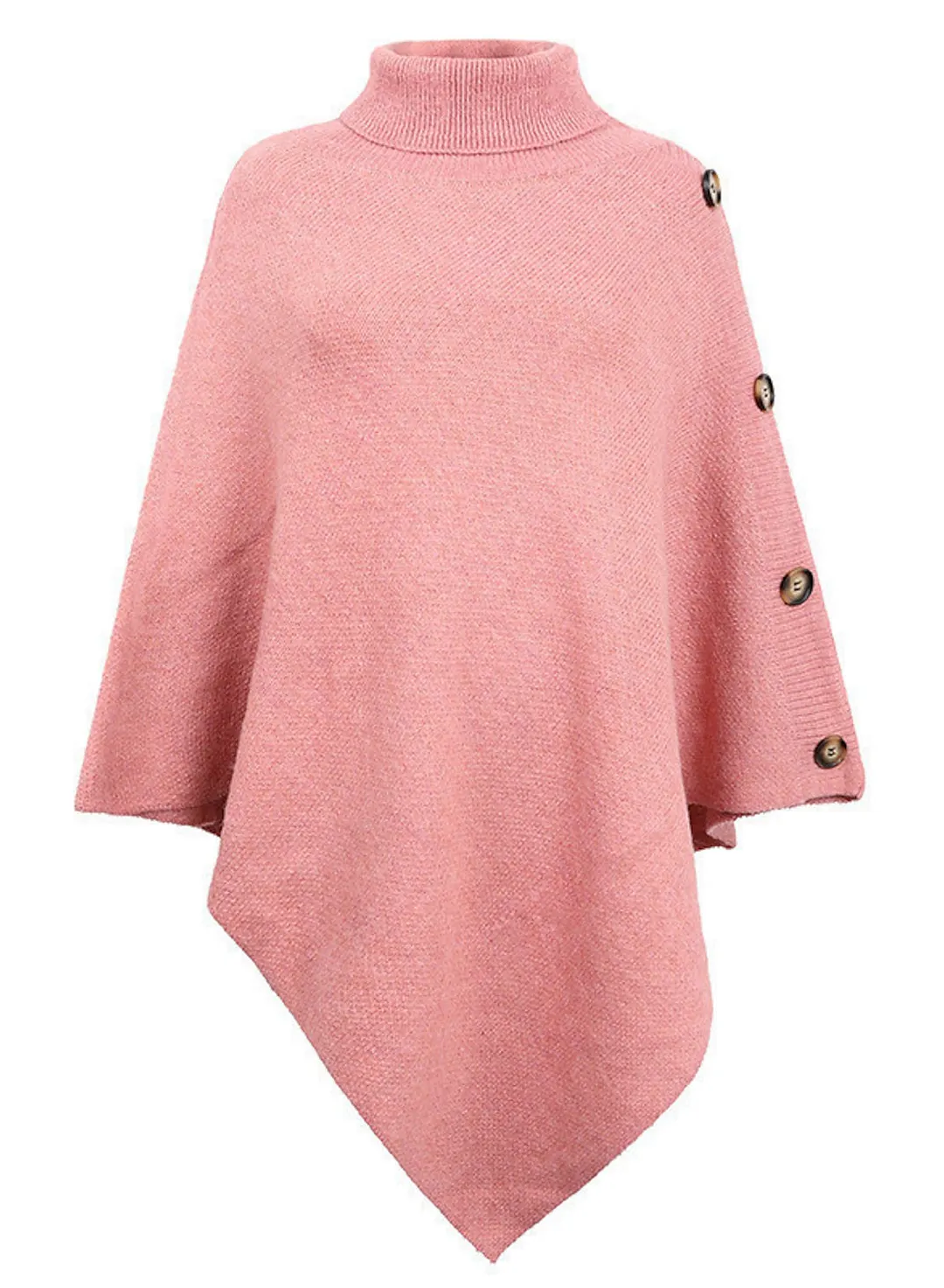 Women's Shirt Shrugs Plain Button Crochet Long Sleeve High Neck Ponchos Capes
