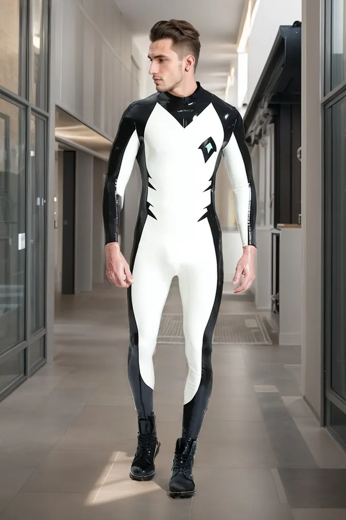 Men Latex Catsuits Male Eye Of Sauron Catsuit Fantasy Themed Catsuit  - Two-Tone & Zig-Zag Design