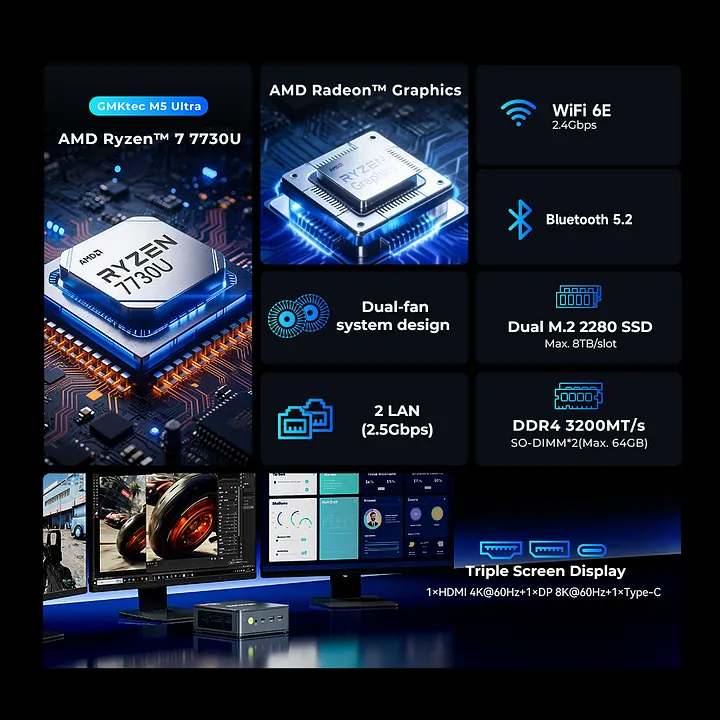 美品　GMKtec M5 Ultra NucBox Amazon.com: GMKtec M5 Ultra Gaming Mini PC Ryzen 7 7730U (Upgraded